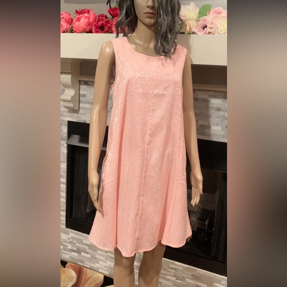 Simply Noelle Peach/pink damask Floral maternity Dress Sleeveless Sz S/M 8/10